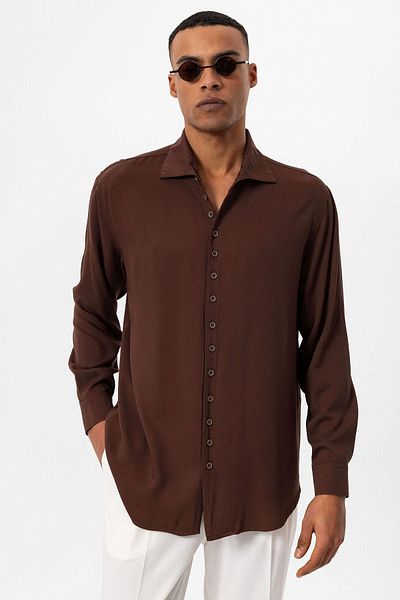 Antioch Men's Shirt - Brown Color, Regular Fit, Apache Collar