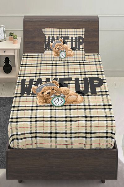 Else Halı Sleeping Bear Teddy Patterned Boy's Single Padded Sheet Set 100X200 cm