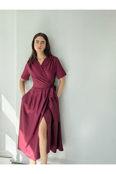Retrobird Rochie de damă midi burgundy la două piept