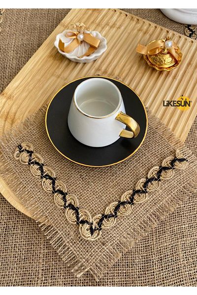 LiKESUN 6-Piece Jute Fabric Coffee Side Cocktail Serving Napkin & Coasters