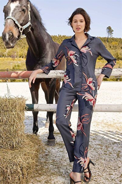 MONAMİSE 21128 Ženska antracit pidžama sa dugim rukavima