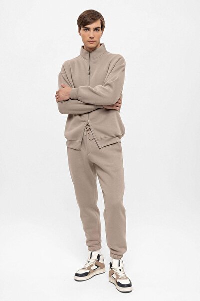 Antioch Ανδρικό φούτερ με διπλό φερμουάρ με γιακά Mink Stand