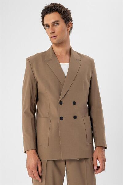 Antioch Camel Torba Cepli Kruvaze Erkek Blazer Ceket