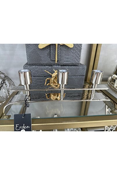 Erden Home Design HALF ELIPS GÜMÜŞ 3’LÜ MUMLUK ŞAMDAN