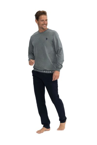 U.S. Polo Assn. U.S. Polo Assn. 18815 Чоловічий антрацитовий меланж з довгими рукавами, круглим коміром, двома нитками, спортивний костюм