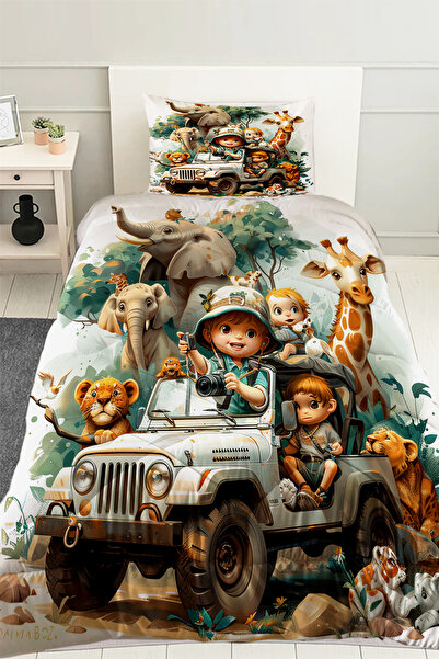 Else Halı Afrika Orman Hayvanları Desenli Erkek Çocuk Tek Kişilik Kapitoneli ...