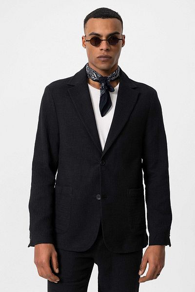 Antioch Men's Blazer Jacket - Black, Bag Pocket, Unlined