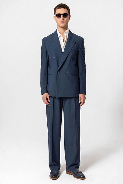 Antioch Single Button Indigo Double Breasted Men's Blazer Jacket