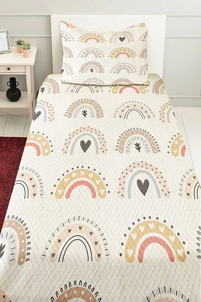 Else Halı Colorful Boho Rainbows Patterned Girl's Single Quilted Pique Set Bedspread