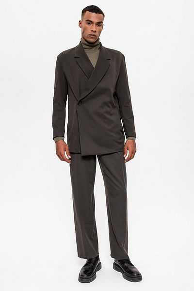 Antioch Khaki Double Breasted Closure Hidden Pocket Men's Blazer Jacket