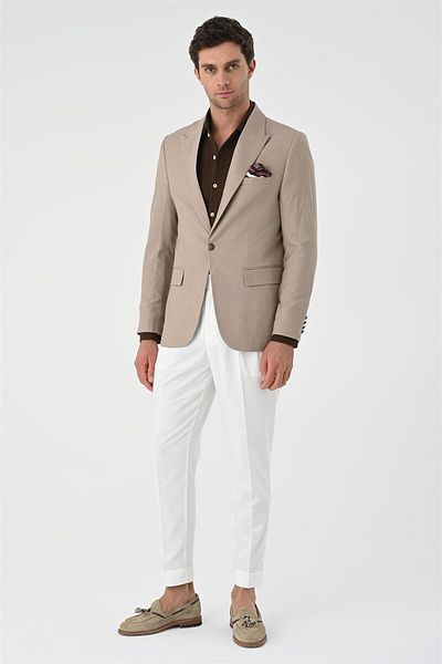 Antioch Beige Metal Single Button Men's Blazer Jacket