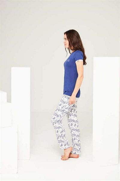 Mod Collection 3697 Costum de pijama pentru femei Indigo cu gât rotund