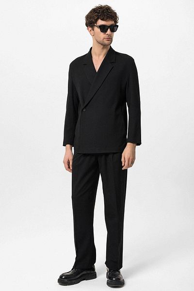 Antioch Black Double Breasted Closure Hidden Pocket Men's Blazer Jacket