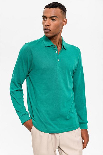 Antioch Green Polo Collar Long Sleeve Men's Sweater