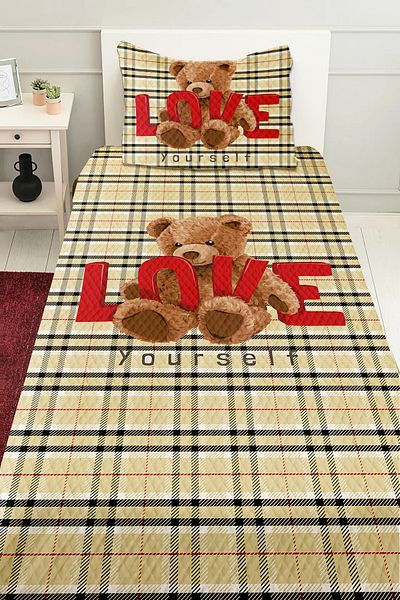 Else Halı Love Bear Teddy Motif Fată Copil Set Piqué Matlasat Simplu Cuvertură de pat