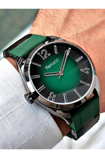 Ferrucci Green Color Silicone Cord Men's Wrist Watch 033691