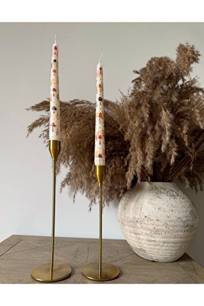 Hatice sakallı design 2 Adet Mantar sonbahar konsept  el boyama şamdan mum