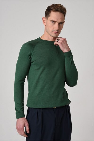 Antioch Green Crew Neck Slim Fit Knitwear Sweater