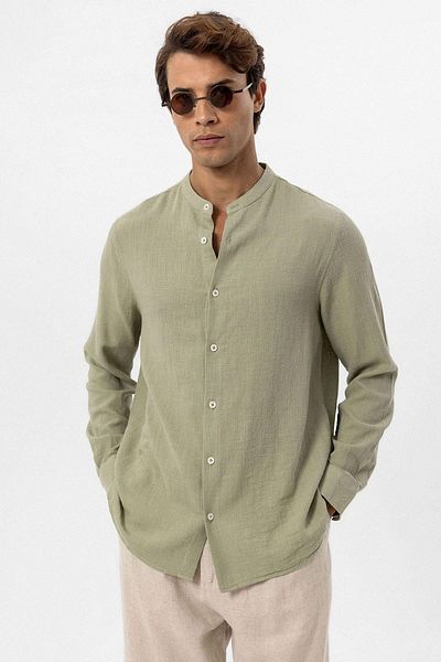 Antioch Hakim Collar Khaki Men's Woven Shirt