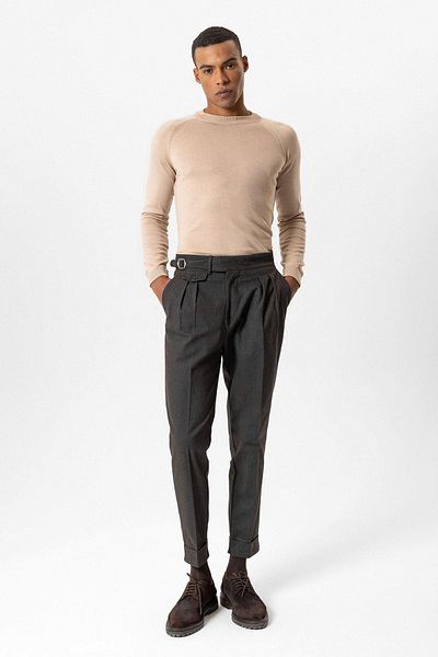 Antioch Beige Crew Neck Slim Fit Knitwear Sweater