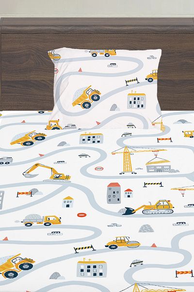 Else Halı Construction Business Machinery Patterned Boy's Single Padded Sheet Set 100X200 cm