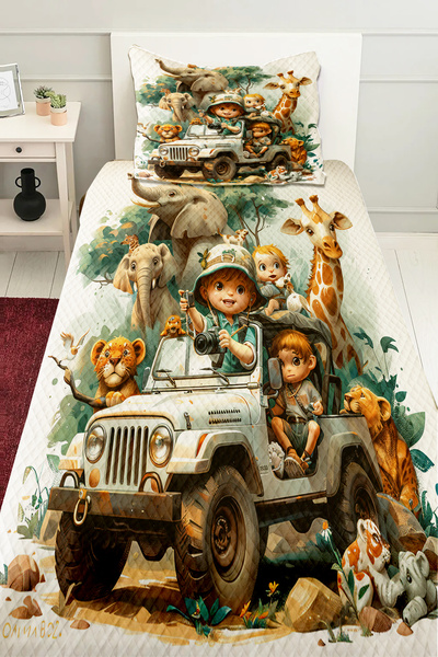 Else Halı Afrika Orman Hayvanları Desenli Erkek Çocuk Tek Kişilik Kapitoneli ...