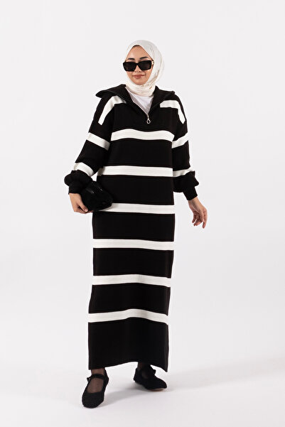 Stilife Liney Triko Elbise Siyah