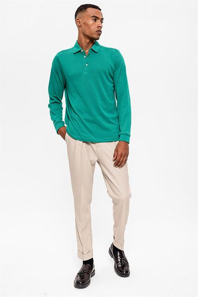 Antioch Green Polo Collar Long Sleeve Men's Sweater