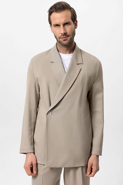 Antioch Beige Double Breasted Closure Hidden Pocket Men's Blazer Jacket