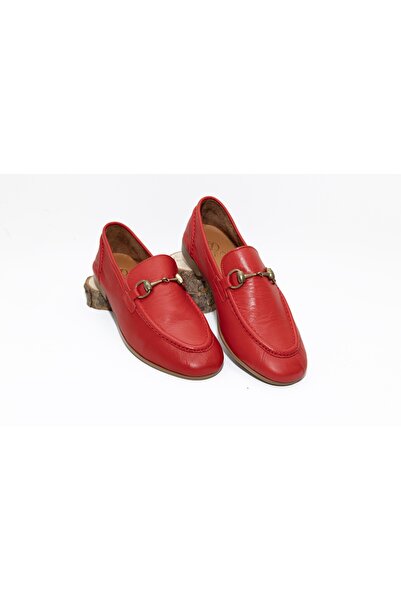 DHN Kadın Hakiki Deri Kırmızı Renk Laofer Ayakkabı