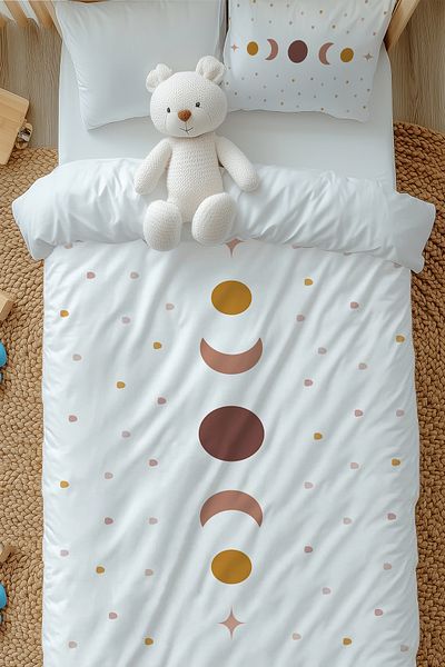 Else Halı Set de lenjerie de pat pentru fete cu model Minimal Moon Star cu husă de pernă