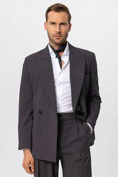 Antioch Men's Blazer Jacket - Smoked, Striped, Double Breasted Closure