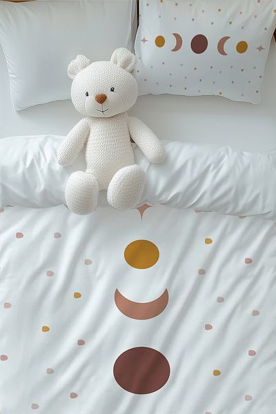 Else Halı Set de lenjerie de pat pentru fete cu model Minimal Moon Star cu husă de pernă
