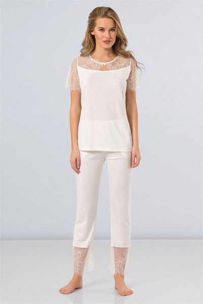 TÜREN Ecru Lace Women's Pajamas - Short Sleeve, Model 3279