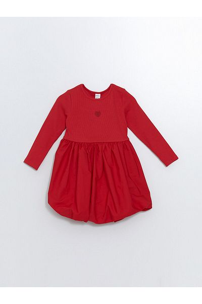 LC Waikiki Lcw Crew Neck Long Sleeve Printed Girl's Dress