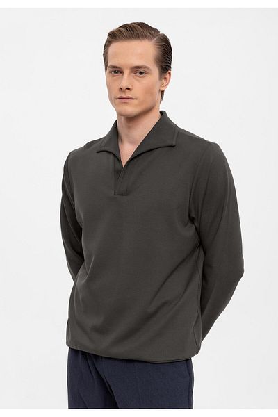 Antioch Khaki Apache Collar Regular Fit Long Sleeve Sweater