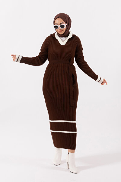 Stilife Καφέ Πλεκτό Φόρεμα με κουκούλα - Σταχτοπούτα