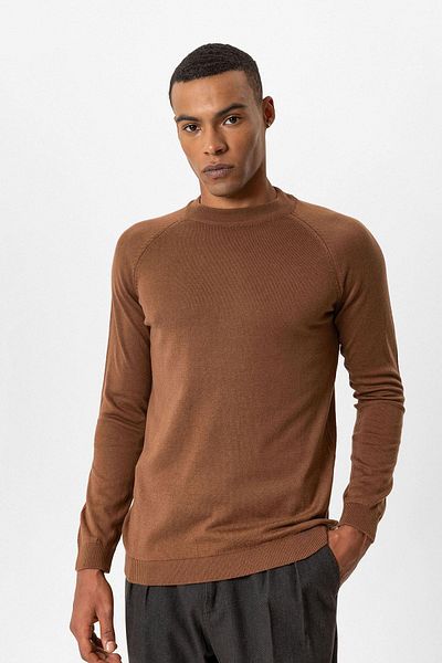 Antioch Brown Crew Neck Slim Fit Knitwear Sweater