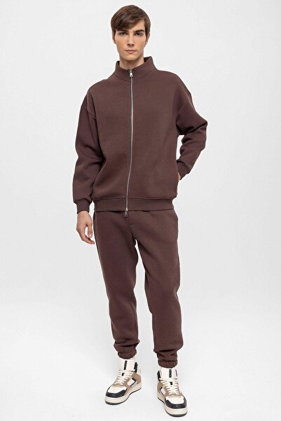 S13 Store Dik Yaka Çift Fermuar Kapama Erkek Sweatshirt