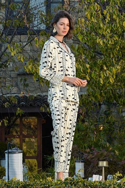 MONAMİSE Monamise 22034 Set de pijamale cu mâneci lungi, alb-negru, pentru femei