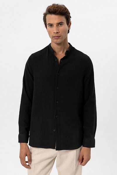Antioch Black Men's Woven Shirt with Judge Collar