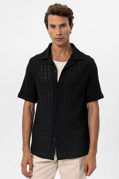 Antioch Black Apache Collar Square Knitted Men's Shirt