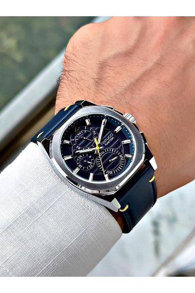 Ferrucci Navy Blue Color Leather Band Men's Wrist Watch 03382