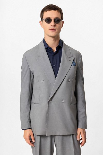 Antioch Single Button Gray Men's Double Breasted Blazer Jacket