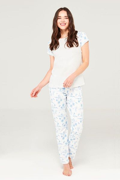 Mod Collection 3676 طقم بيجامة نسائي ذو ياقة دائرية إكرو