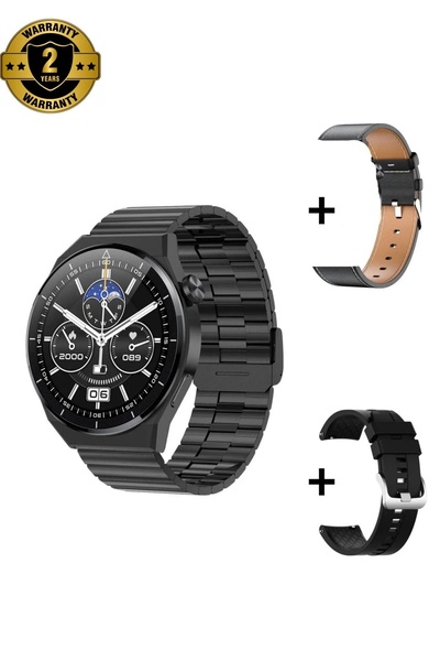 Laraheiser Premium Erkek Gümüş Akıllı Saat gt3 max 3 Kordonlu Ios ve Android ...