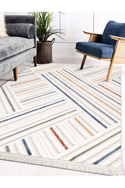 Zarif ZRF-3017-MULTİİ Yumuşak Dokulu Halı Kilim Salon Mutfak Koridor Kesme Yo...