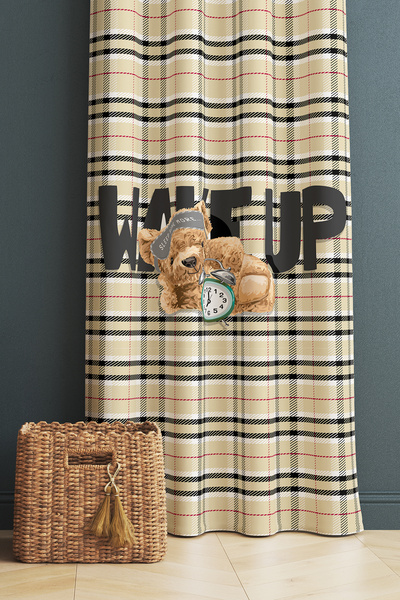 Else Halı Uyuyan Ayı Teddy Desenli Erkek Çocuk Odası Fon Perde 140x260cm