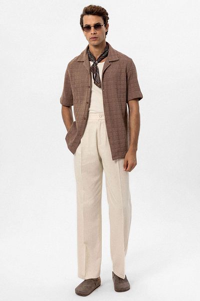 Antioch Brown Apache Collar Square Knitted Men's Shirt