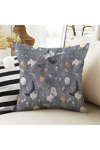Else Halı Gray Cloudy Moon Grandpa Patterned Boy Decorative Double Sided Throw Pillow Cover 43X43Cm